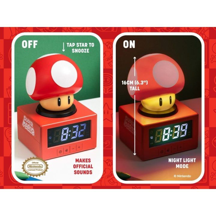 Paladone Super Mario Super Mushroom skaitmeninis žadintuvas su naktine lempute
