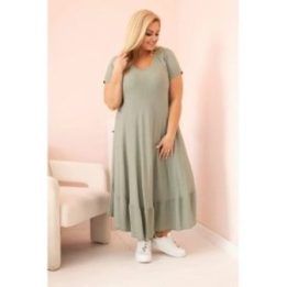 Moteriška Plus Size chaki suknelė su trumpomis rankovėmis ir raukinuku