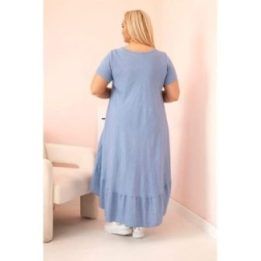 Moteriška Plus Size suknelė su trumpomis rankovėmis ir raukiniu, mėlynos spalvos