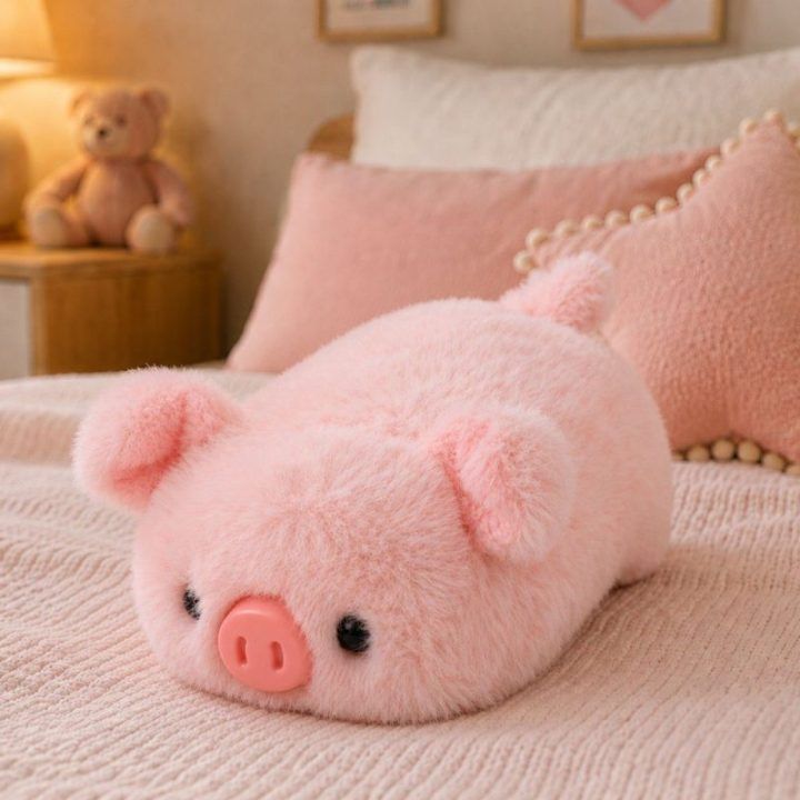 Rožinė pliušinė kiaulė-leidimas, minkštas žaislas 16 cm