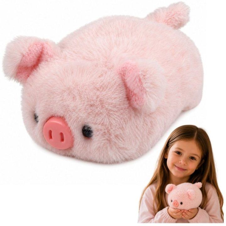 Rožinė pliušinė kiaulė-leidimas, minkštas žaislas 16 cm