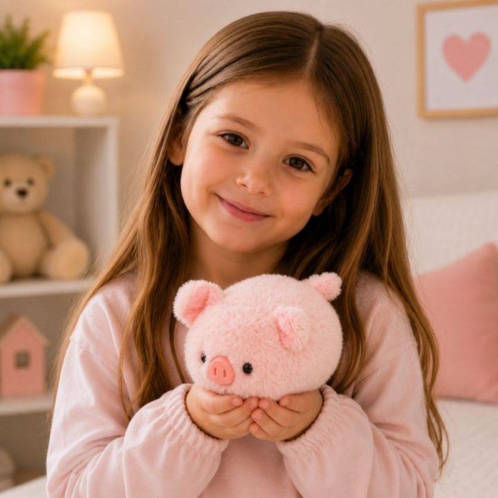 Rožinė pliušinė kiaulė-leidimas, minkštas žaislas 16 cm