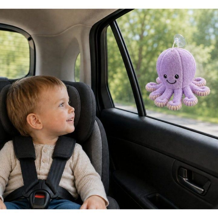 Violetinis pliušinis aštuonkojis su siurbtuku, 16 cm