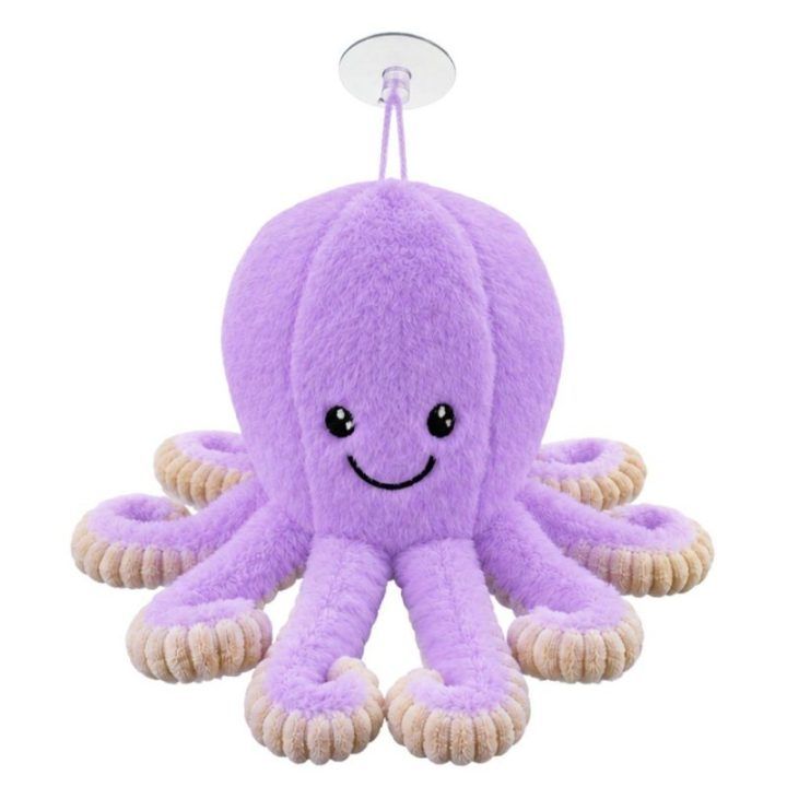 Violetinis pliušinis aštuonkojis su siurbtuku, 16 cm