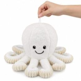 Baltas pliušinis aštuonkojis su siurbtuku, 16 cm