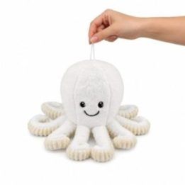 Baltas pliušinis aštuonkojis su elastingais čiuptuvais, 30 cm