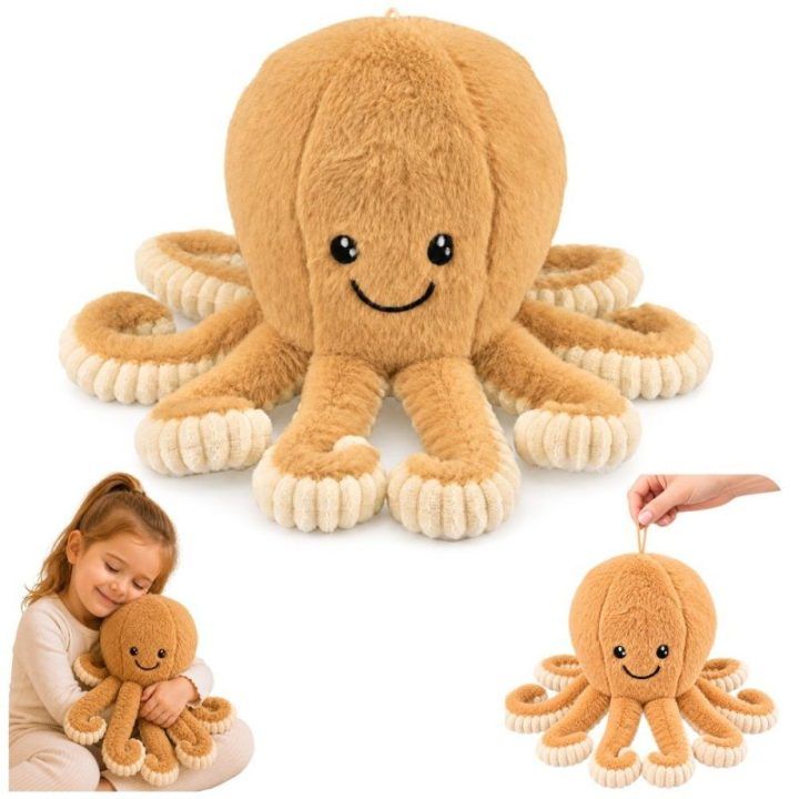 Smėlinis pliušinis aštuonkojis su elastingais čiuptuvais, 30 cm
