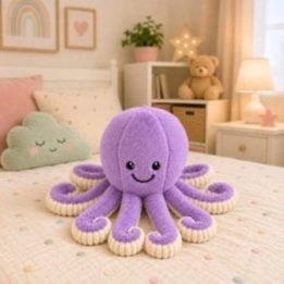 Violetinis pliušinis aštuonkojis su lanksčiais čiuptuvais, 50 cm