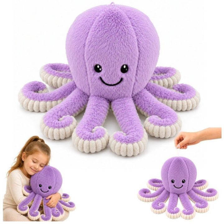 Violetinis pliušinis aštuonkojis su lanksčiais čiuptuvais, 50 cm