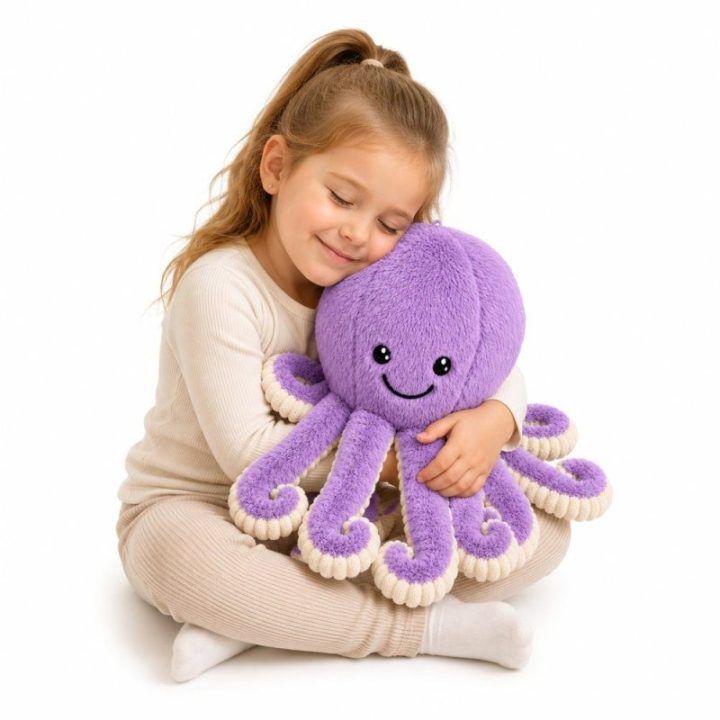 Violetinis pliušinis aštuonkojis su lanksčiais čiuptuvais, 50 cm