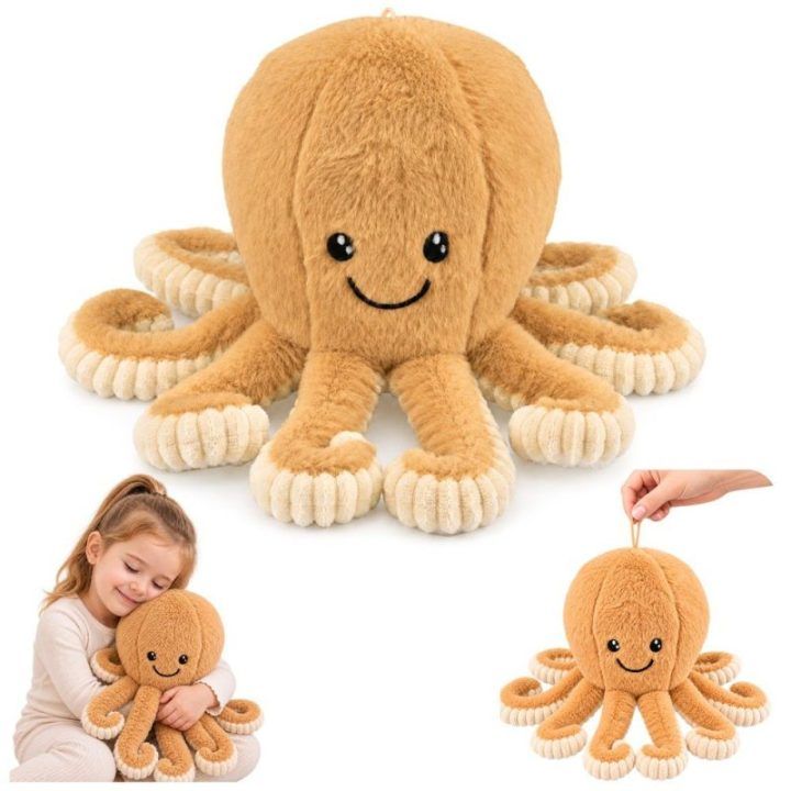 Minkštas pliušinis aštuonkojis su elastingais čiuptuvais, smėlio spalvos, 50 cm
