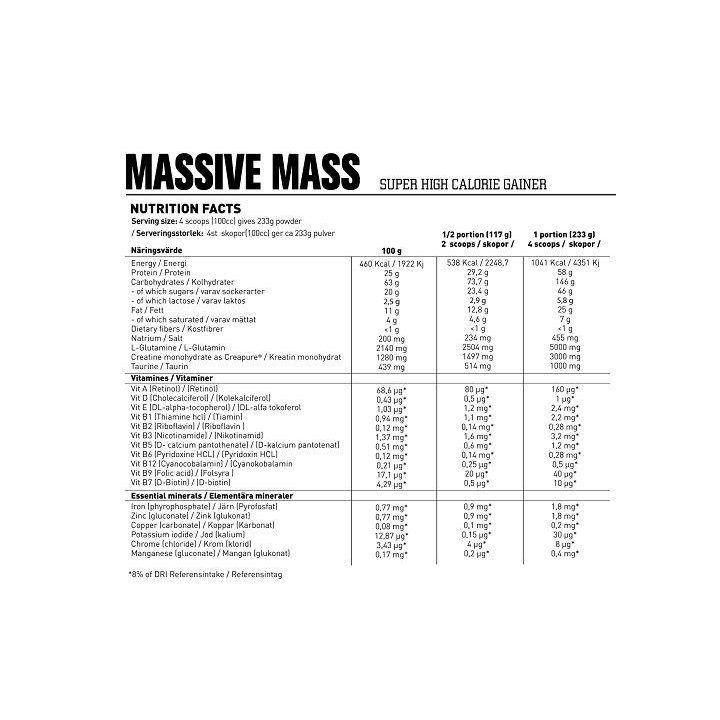 Gaineris Swedish Supplements Massive Mass 7 kg, šokolado skonio