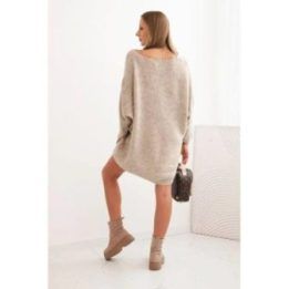 Moteriška Plus Size suknelė su V formos iškirpte, tamsiai smėlio spalvos