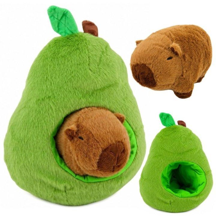 Žalias avokado pliušinis žaislas su kapibara, 35 cm