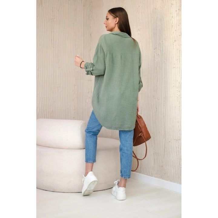 Moteriški muslino marškiniai oversize, chaki spalvos