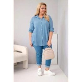 Moteriški Plus Size medvilniniai muslino marškiniai, tamsiai mėlynos spalvos