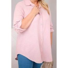 Moteriška Plus Size muslino palaidinė, pudrinės rožinės spalvos