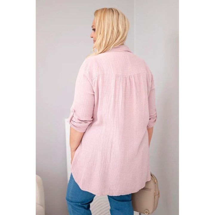 Moteriška Plus Size muslino palaidinė, pudrinės rožinės spalvos