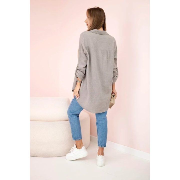 Moteriška muslino palaidinė oversize, kapučino spalvos