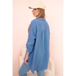 Moteriška oversized muslino palaidinė, tamsiai džinsinės spalvos