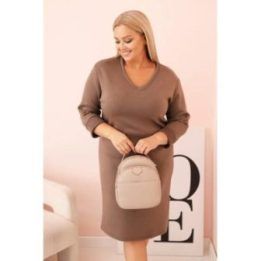 Moteriška Plus Size suknelė su V formos iškirpte, rusvos spalvos