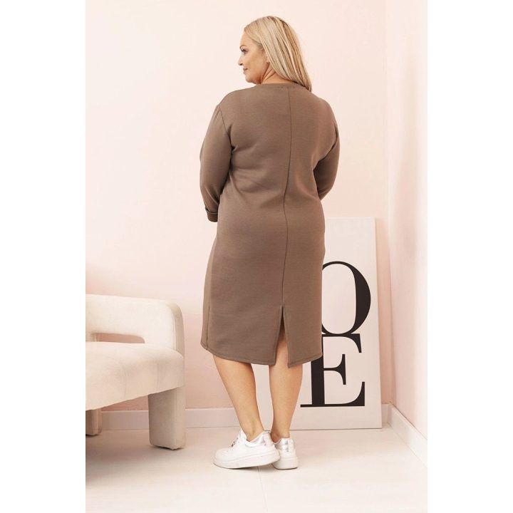 Moteriška Plus Size suknelė su V formos iškirpte, rusvos spalvos