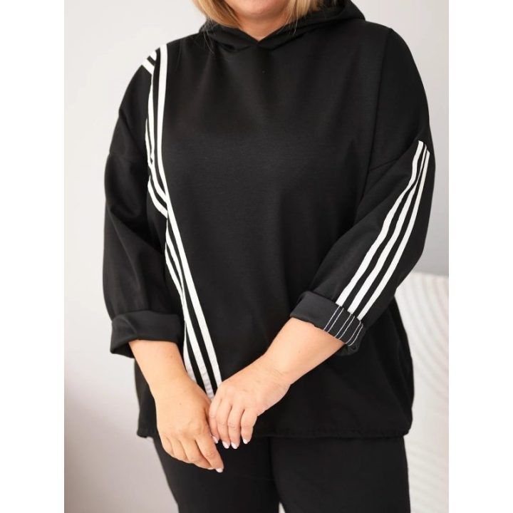 Moteriškas Plus Size džemperis su gobtuvu, juodos spalvos
