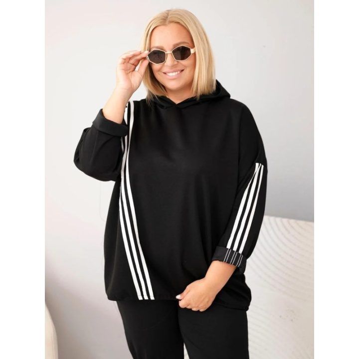 Moteriškas Plus Size džemperis su gobtuvu, juodos spalvos