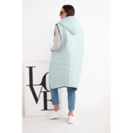 Moteriška Plus Size dygsniuota liemenė su gobtuvu, mėtų spalvos