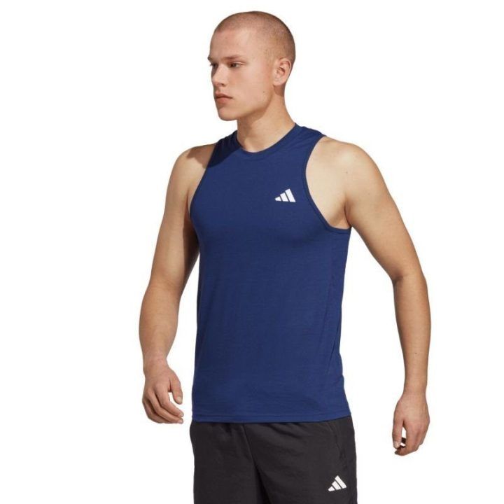Vyriški adidas treniruočių marškinėliai be rankovių, tamsiai mėlyni