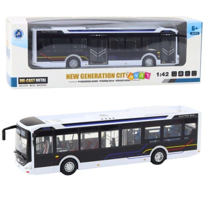 Žaislinis miesto autobusas su šviesomis ir garsais, 1:42, baltas