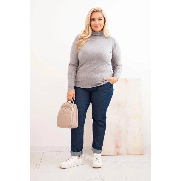 Moteriškas Plus Size megztinis su golfu, pilkas