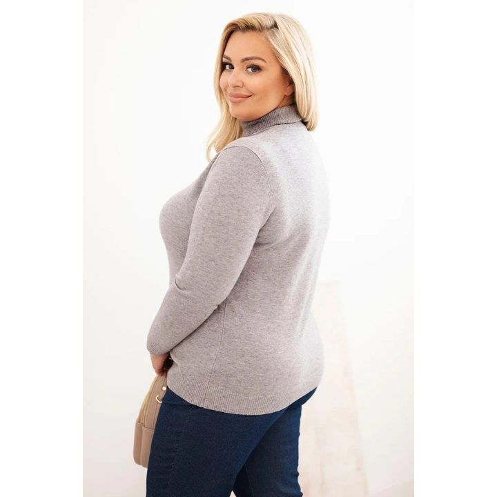 Moteriškas Plus Size megztinis su golfu, pilkas