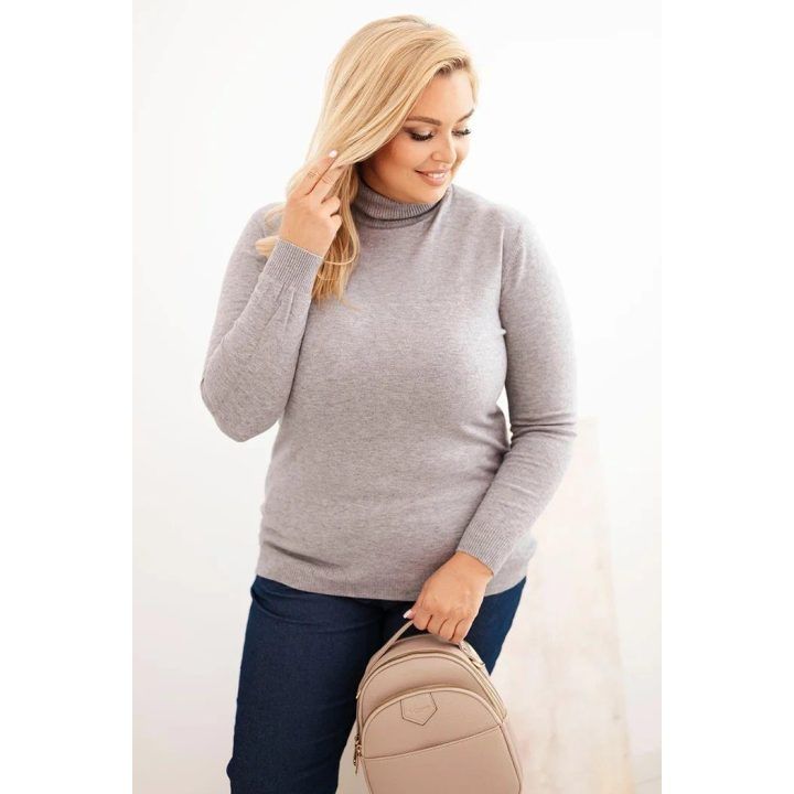 Moteriškas Plus Size megztinis su golfu, pilkas