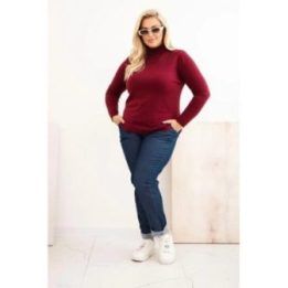 Moteriškas Plus Size viskozinis megztinis su golfu, burgundiškos spalvos