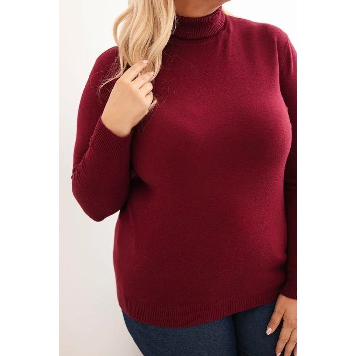 Moteriškas Plus Size viskozinis megztinis su golfu, burgundiškos spalvos