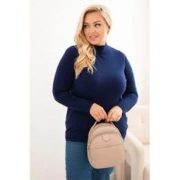 Moteriškas Plus Size megztinis aukštu kaklu, tamsiai mėlynas
