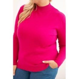 Moteriškas Plus Size megztinis su golfu, fuksijos spalvos