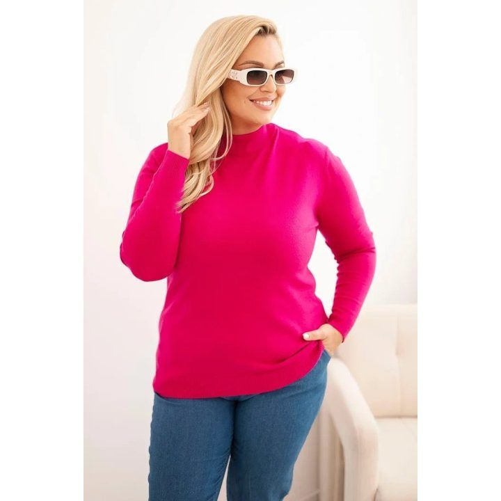Moteriškas Plus Size megztinis su golfu, fuksijos spalvos