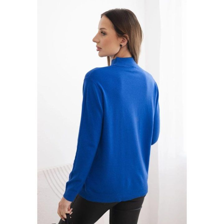 Moteriškas Plus Size megztinis iš viskozės su golfu, mėlynos spalvos