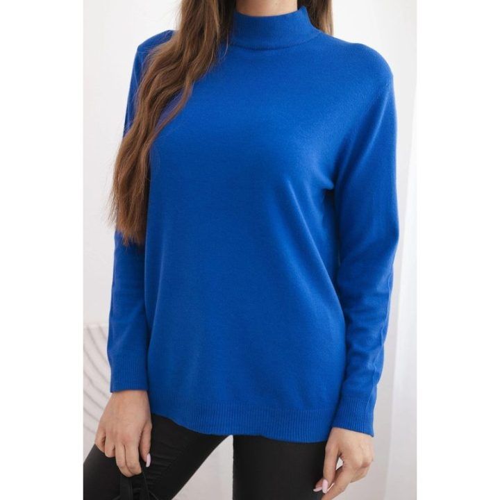 Moteriškas Plus Size megztinis iš viskozės su golfu, mėlynos spalvos