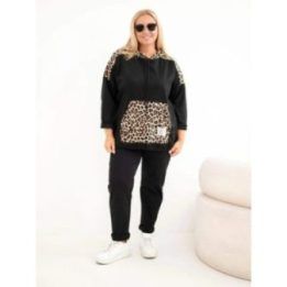 Moteriškas Plus Size džemperis su gobtuvu, juodos spalvos