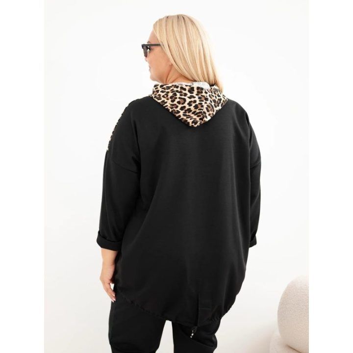 Moteriškas Plus Size džemperis su gobtuvu, juodos spalvos