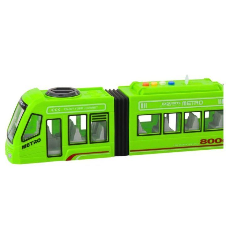 Žalias žaislinis metro traukinys 1:16 su šviesomis ir garsais