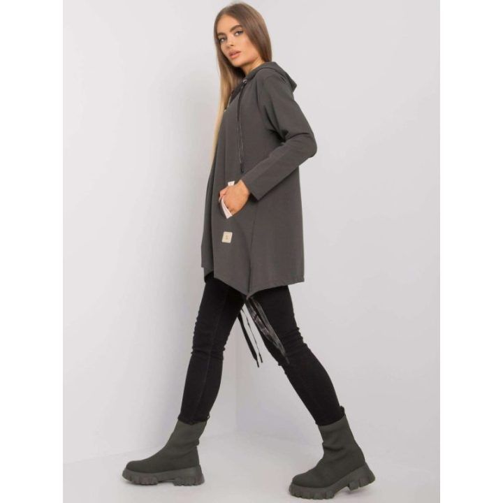 Tamsiai chaki susegamas megztinis su užtrauktuku ir kišenėmis