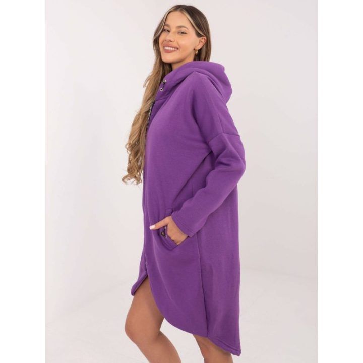 Violetinis džemperis su gobtuvu ir kišenėmis