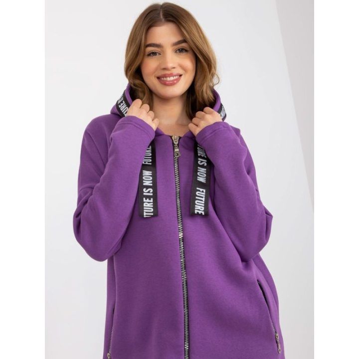 Violetinis susegamas džemperis su gobtuvu