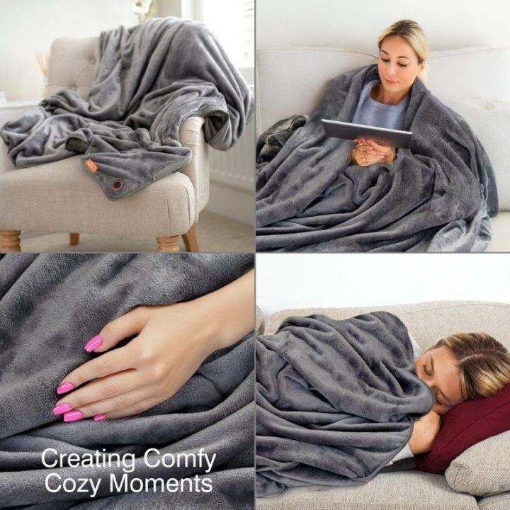 Bodi-Tek COZY šildomas užmetamas pledas, 130 x 160 cm, pilkas
