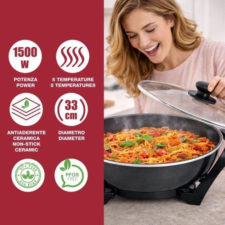 Beper P101COS100 elektrinė keptuvė, 1500 W, 5 l, 33 cm