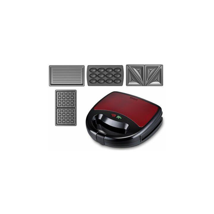 Brock SSM 6004 RD 4 viename sumuštinių ir vaflių keptuvė-grilis, 750 W, raudona